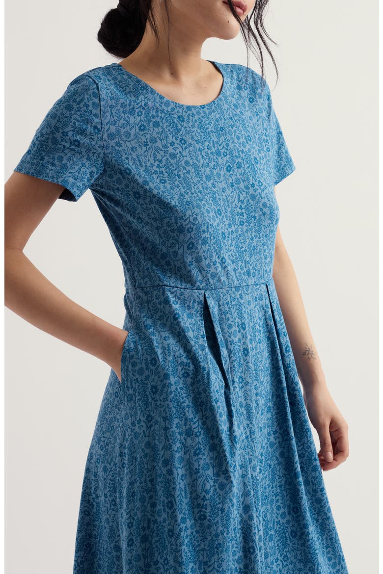Veronica Floral Stretch Organic Cotton Midi Dress, Alternate, color, WILD BORDERS CADET
