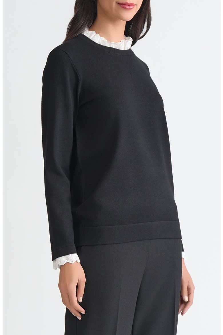 Contrast Lace Trim Collar Sweater, Alternate, color, BLACK/LILY WHITE