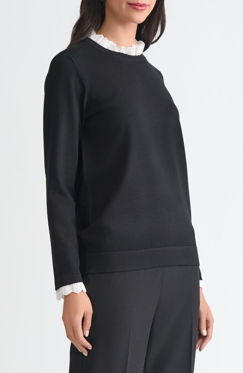 KASPER Contrast Lace Trim Collar Sweater, Alternate, color, Black/ Lily White