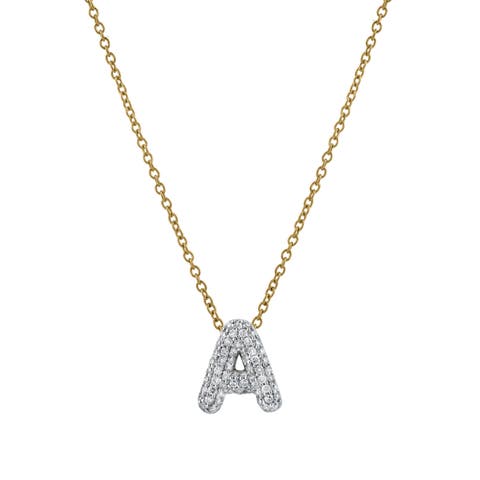 Small Bubble Initial Letter 14K Yellow Gold Diamond Pendant Necklace