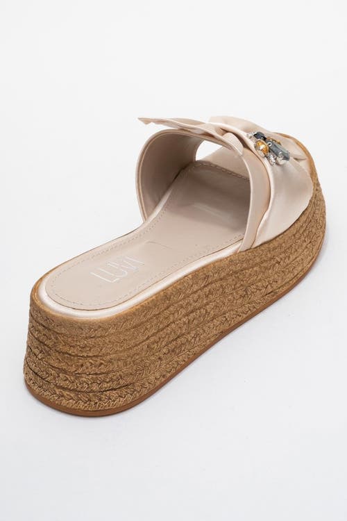 Prologue Shoes Shara Braided Bow & Bee Buckle Platform Sandal In Neutral