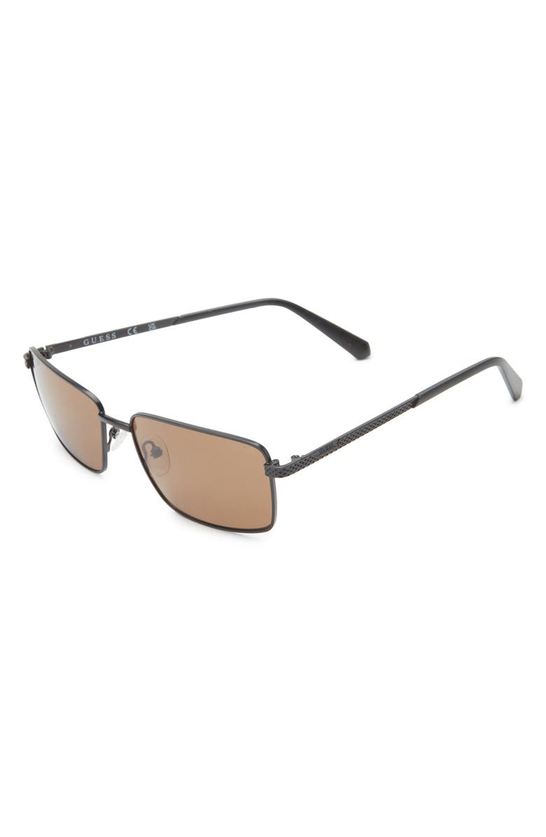 GUESS 59mm Rectangular Sunglasses, Alternate, color, Matte Black / Brown