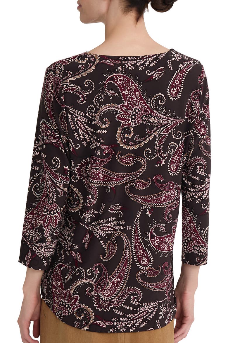 Keyhole Three-Quarter Sleeve Crepe Top, Alternate, color, COFFEE BEAN MULTI