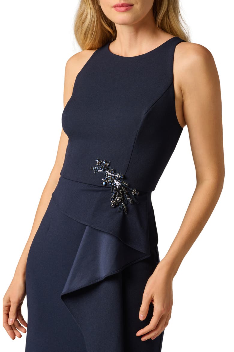 Beaded Appliqué Ruffle Crepe Gown, Alternate, color, MIDNIGHT