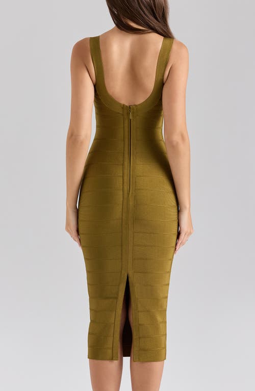House Of Cb Of Cb Womens The Sculpt Halter-neck Bandage Stretch-woven Midi Dress Olive In Green