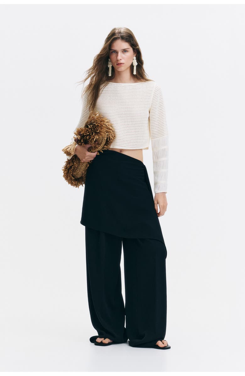 H&M Tailored Skirt-layered Trousers, Alternate, color, Black