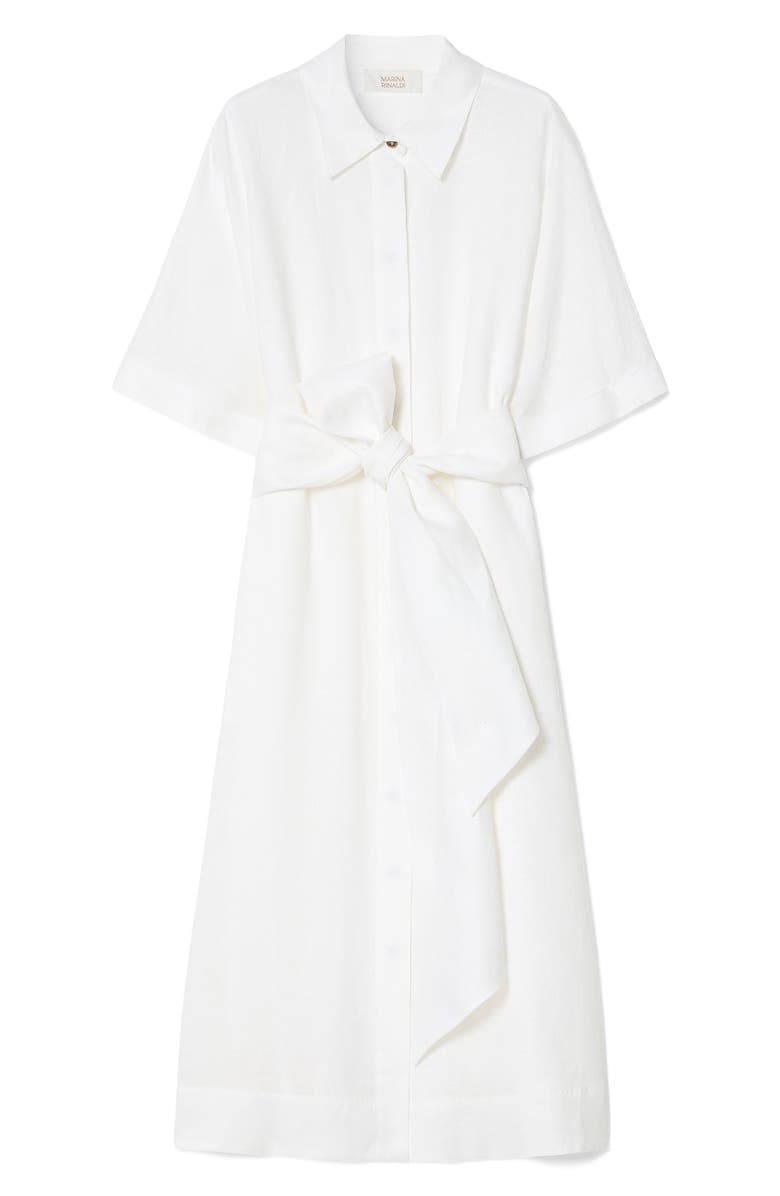 Marina Rinaldi Vago Tie Waist Shirtdress, Alternate, color, Optical White