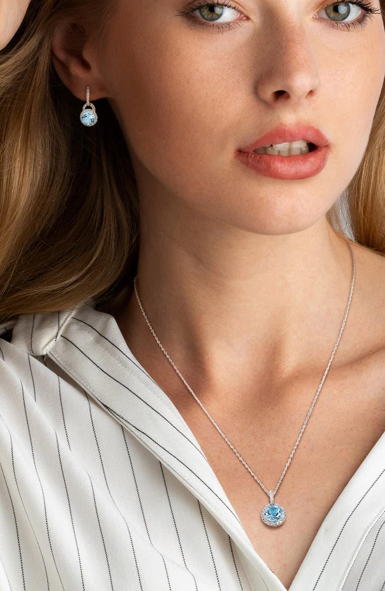 DELMAR Blue Topaz & White Topaz Drop Earrings & Necklace Set, Alternate, color, Blue