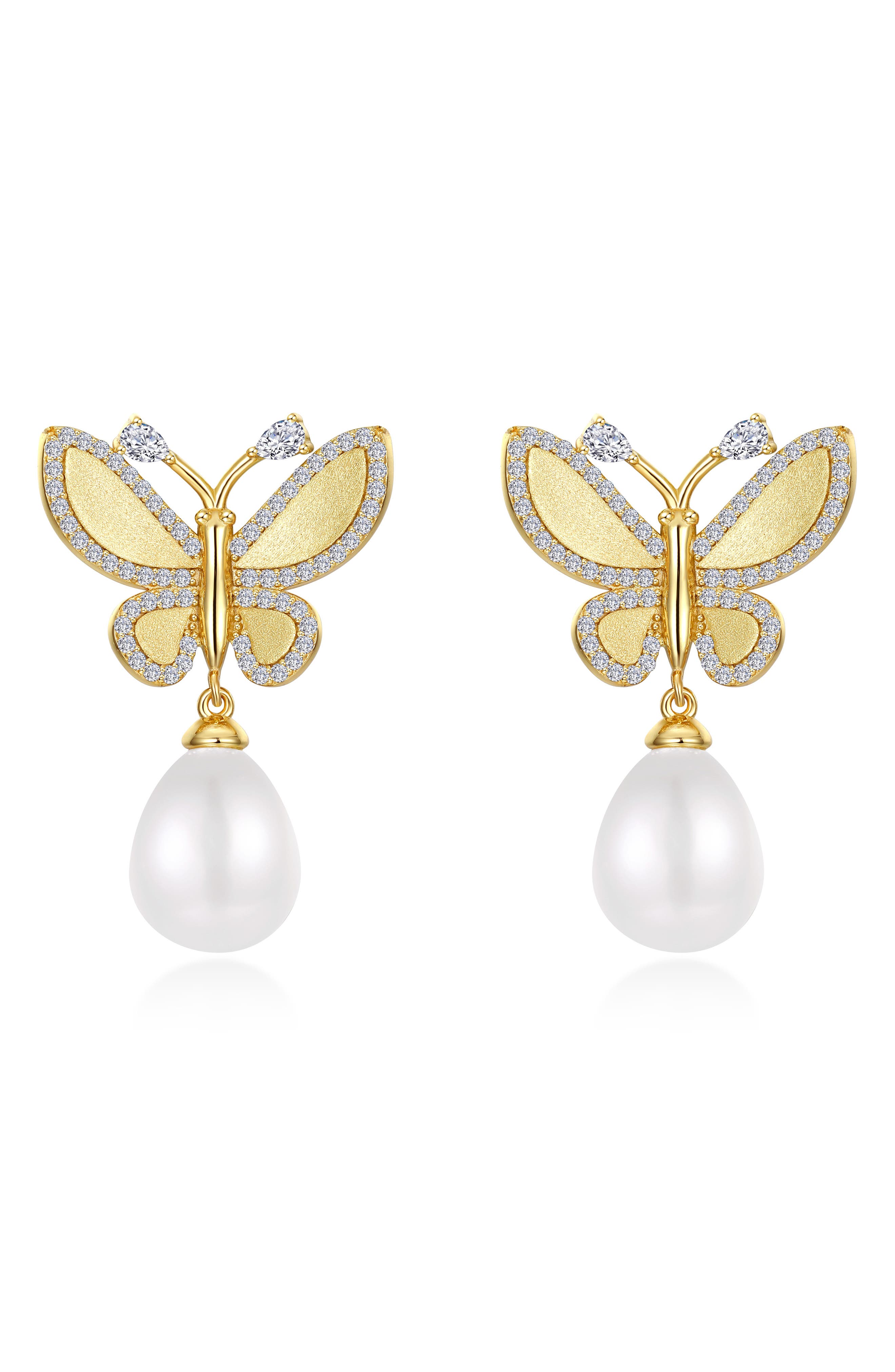 Butterfly Simulated Pearl Drop Earrings