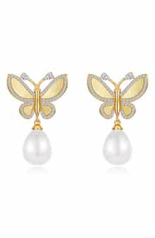 Butterfly Simulated Pearl Drop Earrings