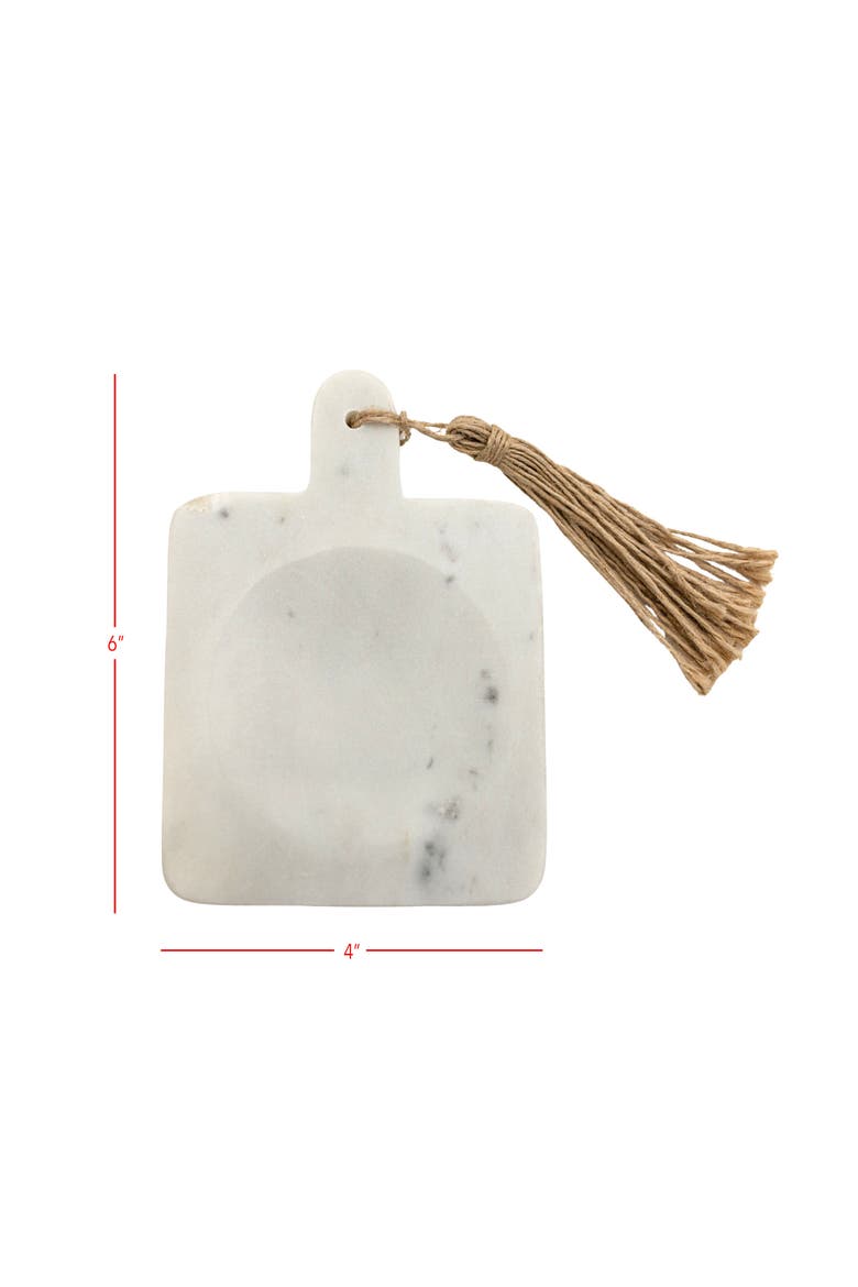 4" x 6" White Marble Spoon Rest Holder w/ Jute Decorative Tassel, Alternate, color, White