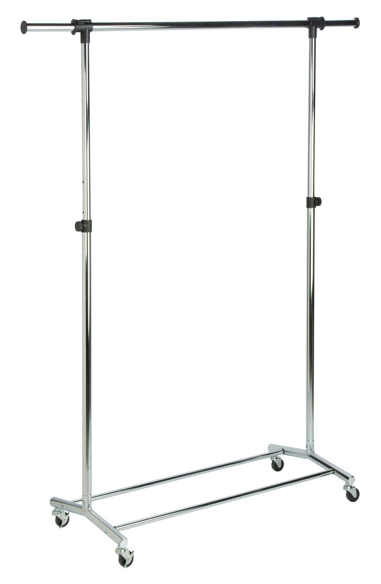 HONEY-CAN-DO Chrome/Black Adjustable Commercial Garment Rack, Main, color,