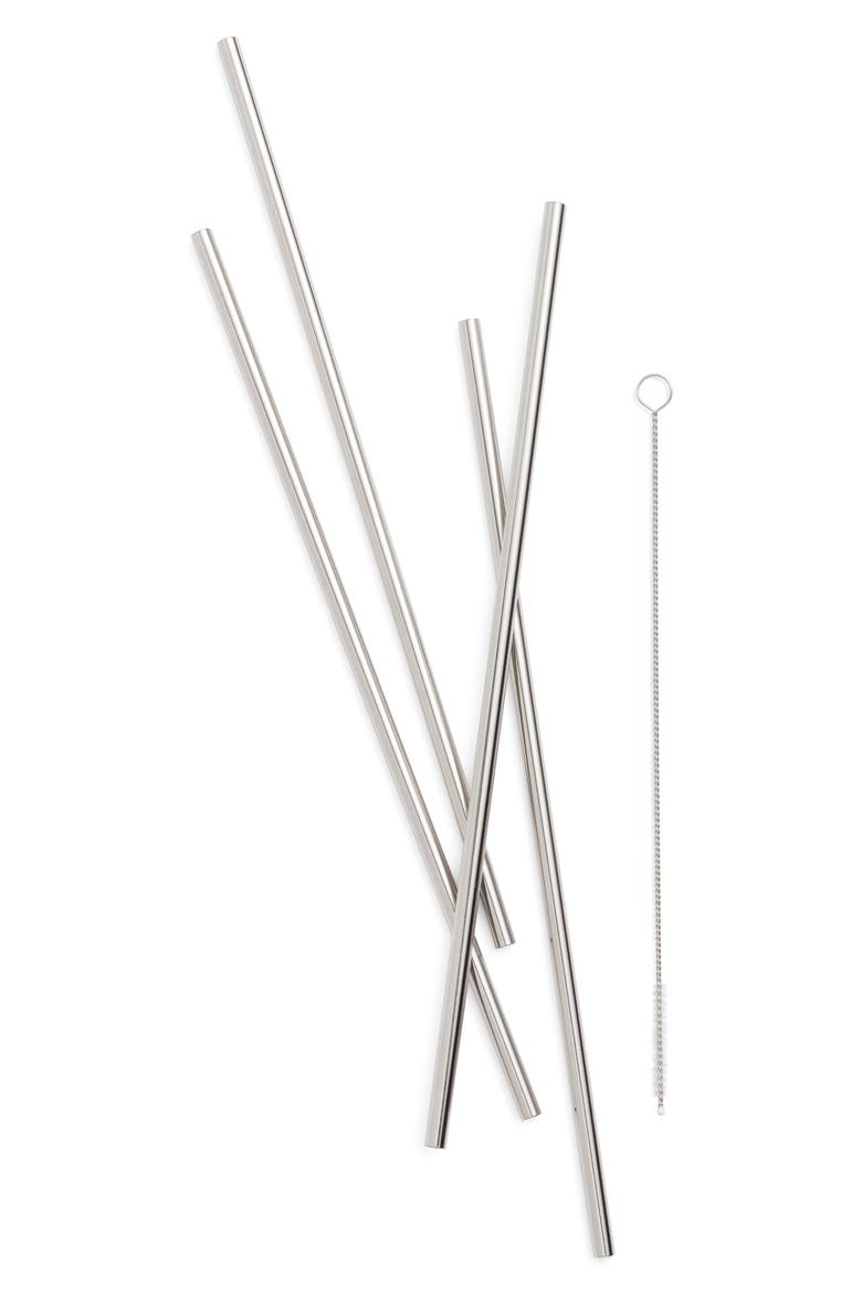 Porter Set of 4 Reusable Metal Straws, Main, color, STAINLESS