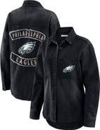 WEAR by Erin Andrews Women's WEAR by Erin Andrews Black Philadelphia Eagles Washed Oversized Denim Full-Snap Shacket