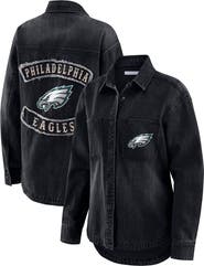 WEAR by Erin Andrews Women's WEAR by Erin Andrews Black Philadelphia Eagles Washed Oversized Denim Full-Snap Shacket