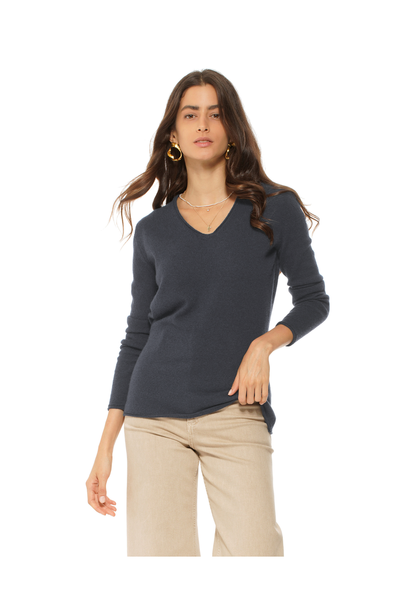 Monticelli Cashmere Ultra-Light Cashmere V-Neck Sweater, Main, color, Charcoal