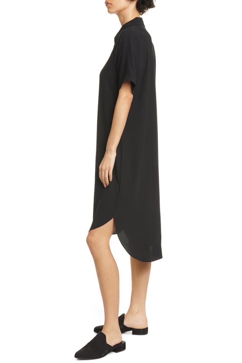 Classic Collar Silk Shirtdress, Alternate, color, BLACK