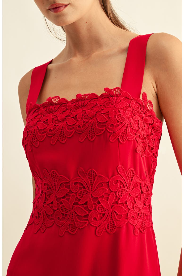 Davina Embroidered Lace Detail Midi Dress, Alternate, color, CRIMSON