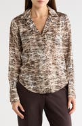 DKNY Snakeskin Print Satin Button-Up Top