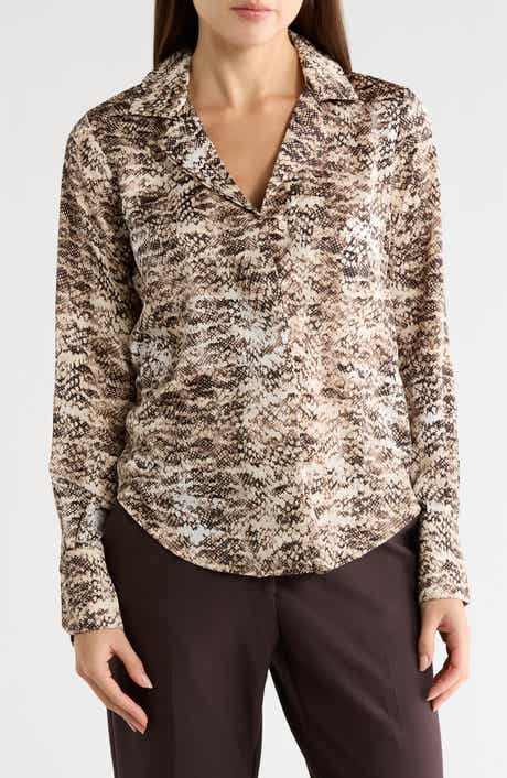 DKNY Snakeskin Print Satin Button-Up Top