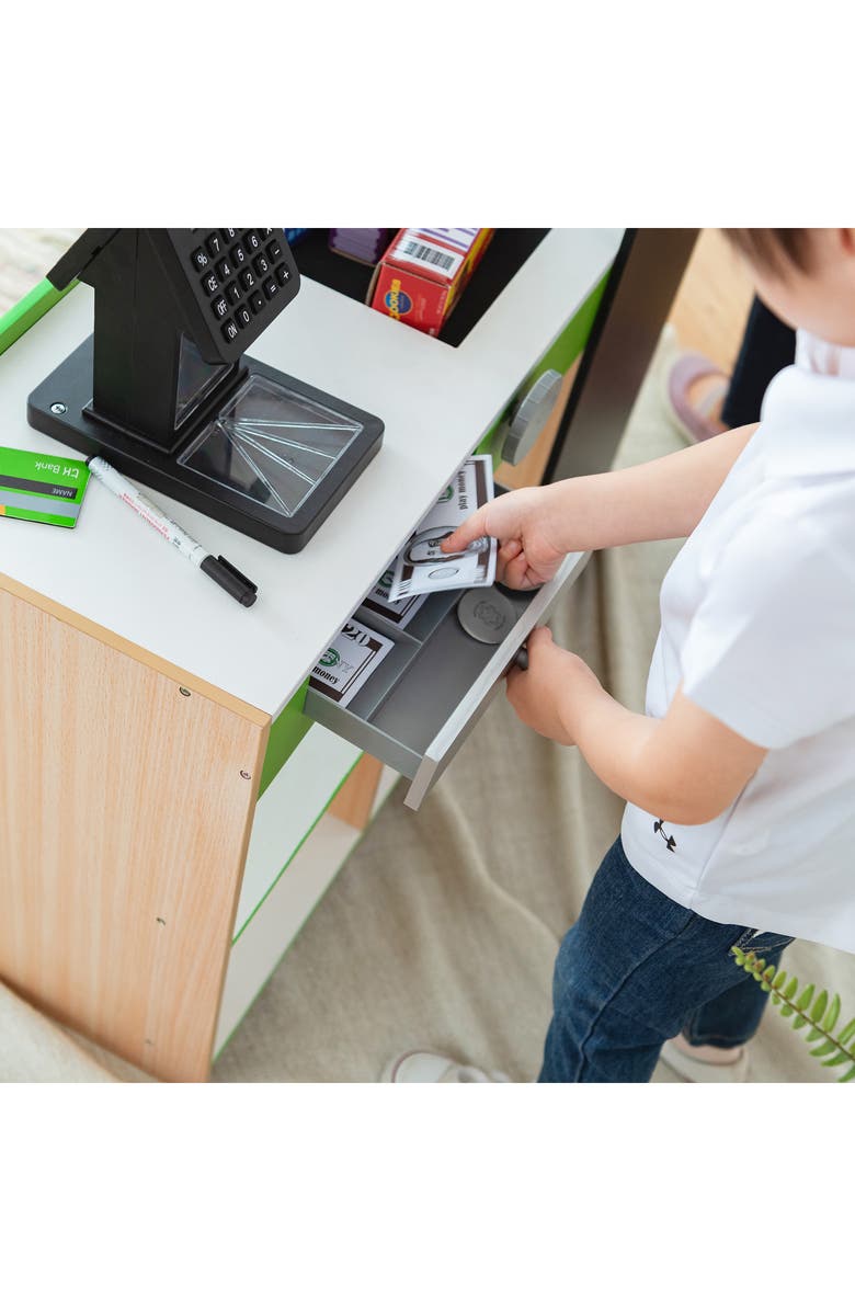 Teamson Kids Cashier Austin Checkout Counter Stand Playset, Alternate, color, Green / Wood