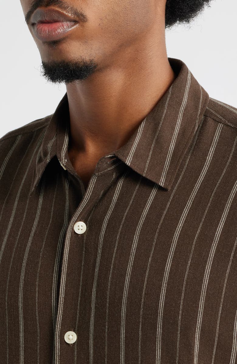 Open Edit Stripe Short Sleeve Button-Up Shirt, Alternate, color, Brown Kiyoshi Stripe