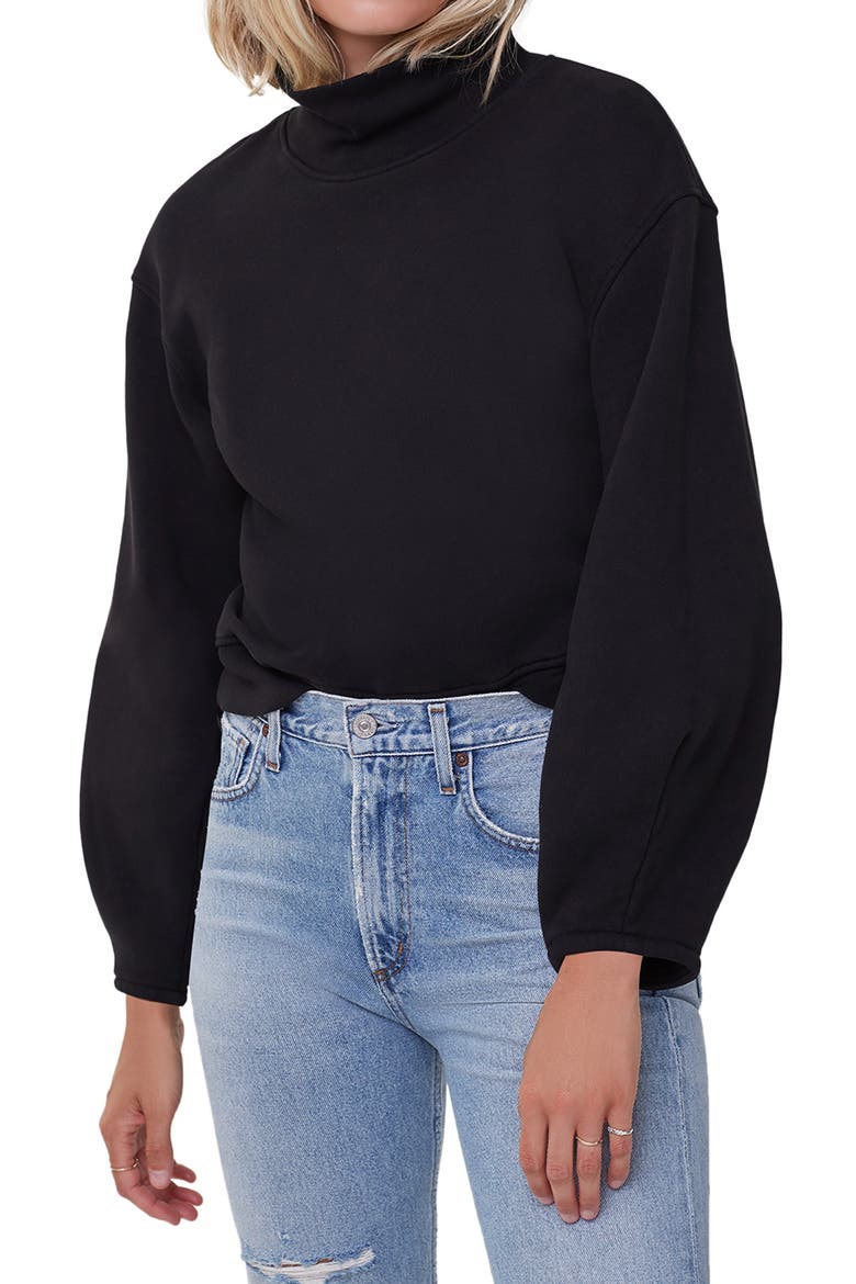 Maya Mock Neck Sweatshirt, Main, color, BLACK