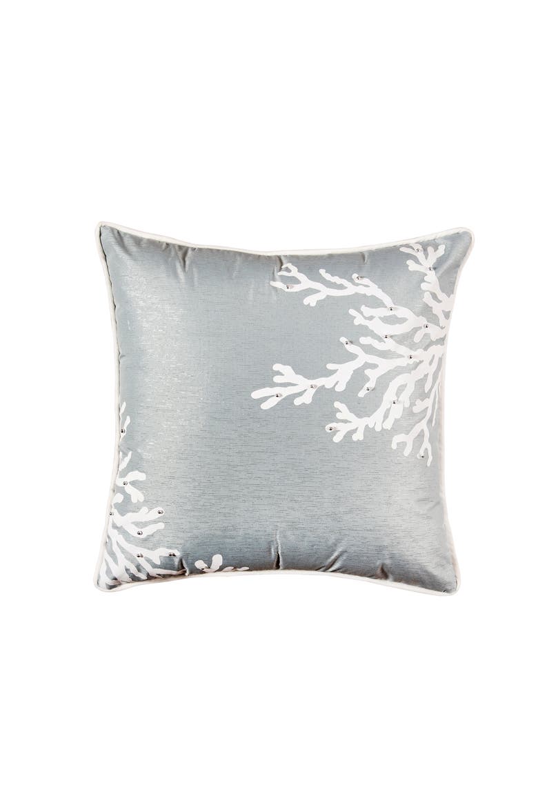Seafoam Blue Coral Square Embellished Throw Pillow Decor, Main, color, Blue
