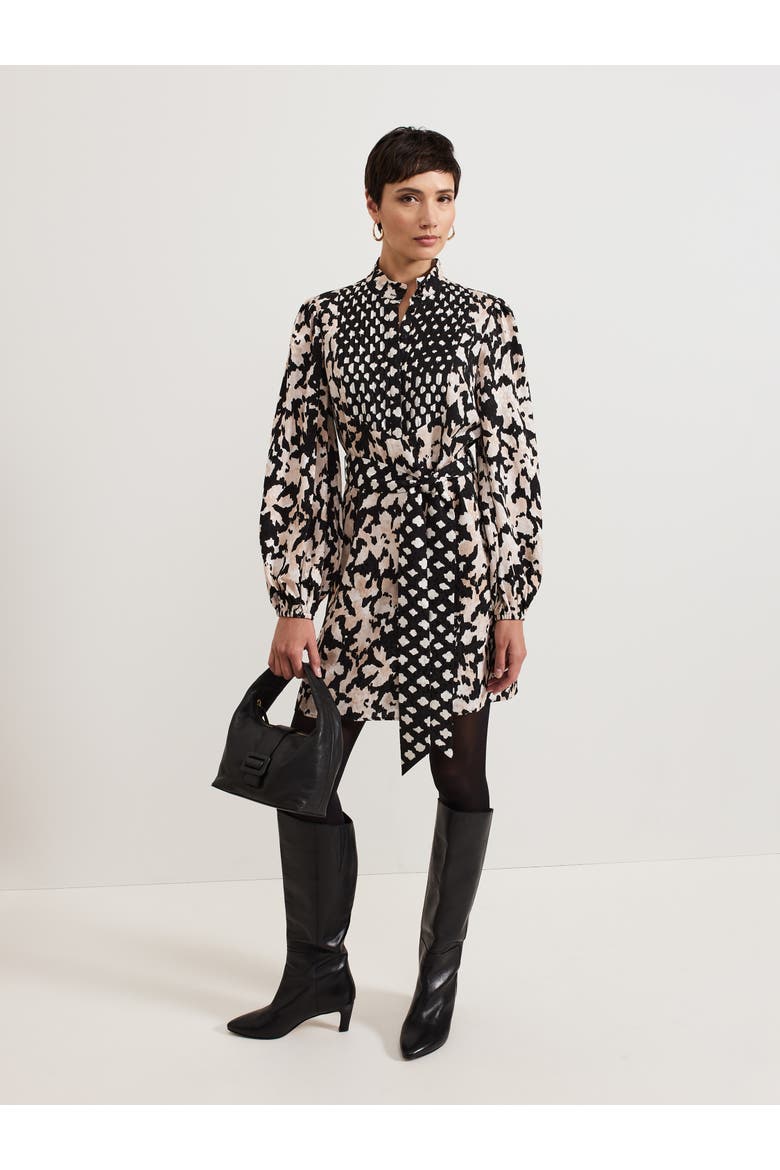 Dolly Mandarin Collar Mini Shirt Dress, Alternate, color, Black/Ivory