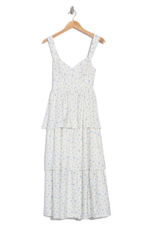 August Sky Tiered Tie Strap Sundress In Blue Multi