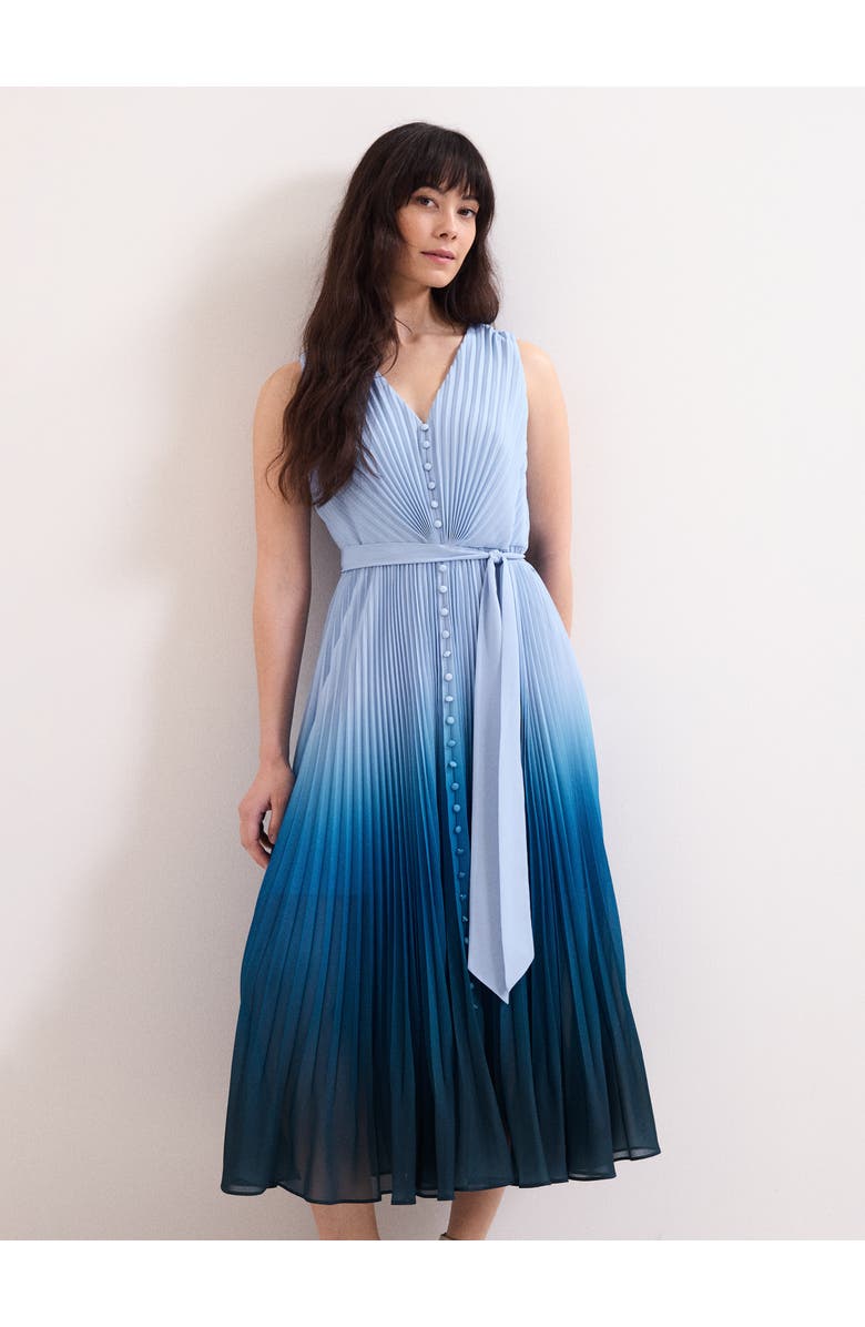 Phase Eight Mira Pleated V-Neck Midi Dress, Alternate, color, Blue