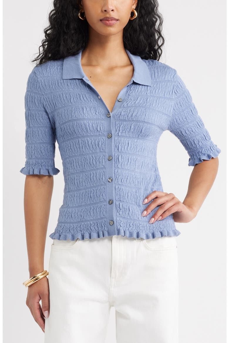Textured Short Sleeve Cardigan, Main, color, BLUE UMBRA