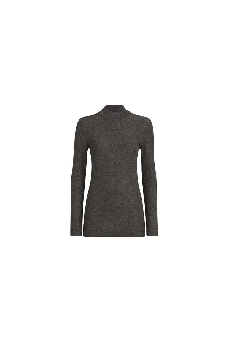 Sparkling virgin wool mock neck long sleeve T-shirt with monili, Alternate, color, Anthracite