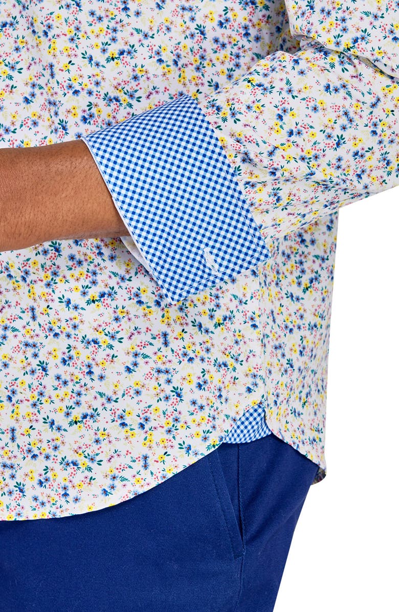 CONSTRUCT Slim Fit Spring Floral Recycled 4-Way Stretch Performance Long Sleeve Shirt, Alternate, color, White