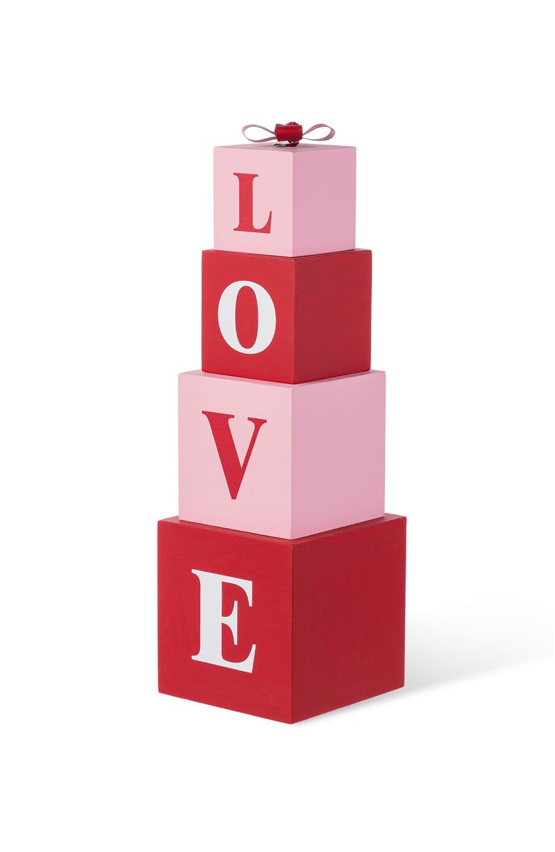 Glitzhome 25"H Valentine's Wooden Double-Sided LOVE Boxed Porch Decor, Main, color, Red