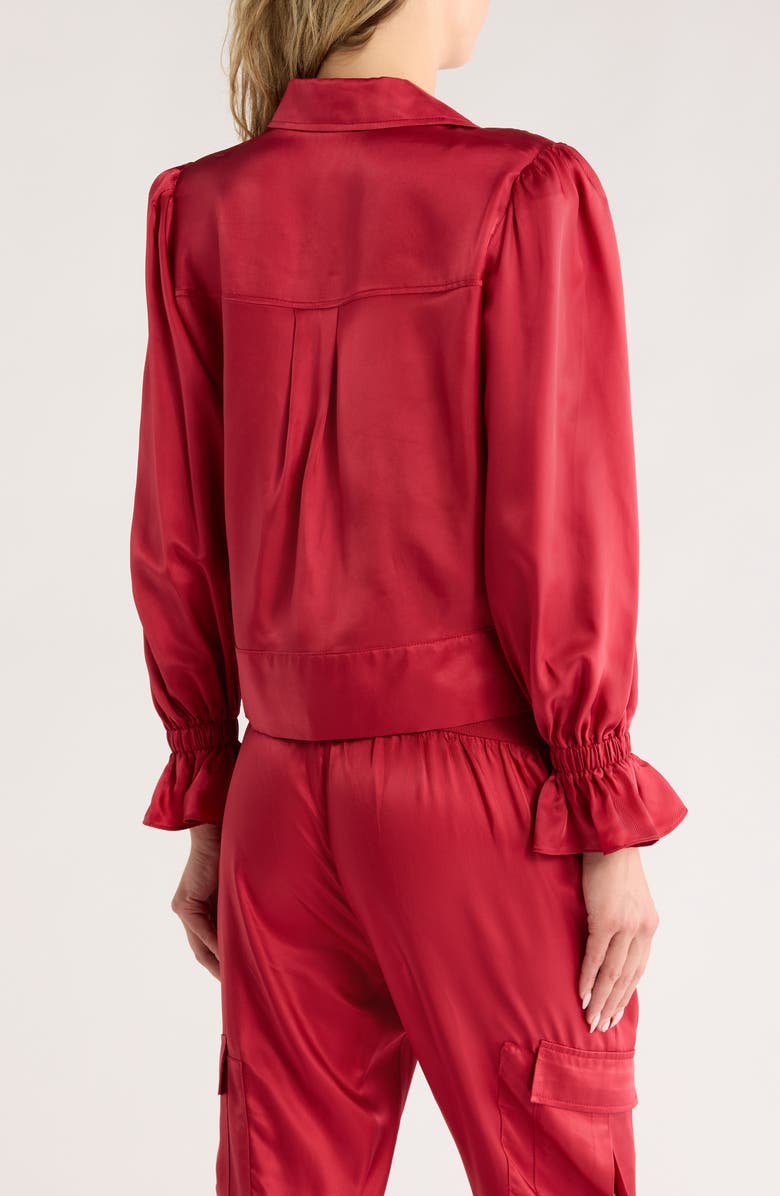 Cinq à Sept Holly Ruffle Satin Twill Jacket, Alternate, color, Red Currant