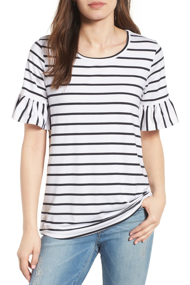Bell Sleeve Tee, Main, color, WHITE/ BLACK