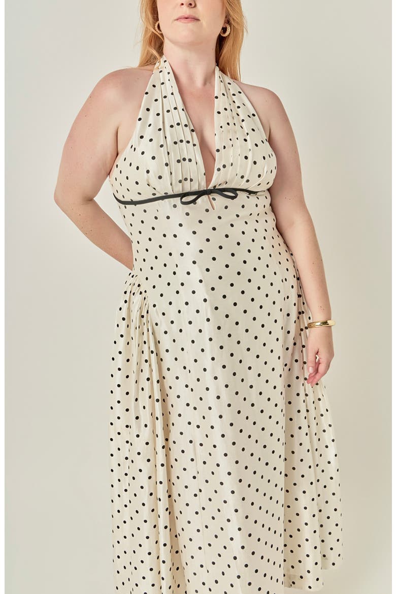 Halter Neck Polka Dot Maxi Dress, Alternate, color, OFF WHITE