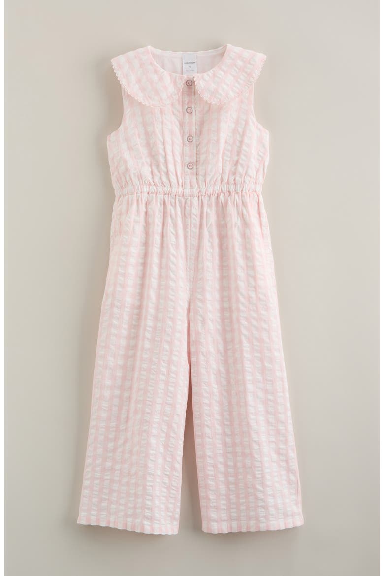 Kids' Peter Pan Collar Cotton Seersucker Jumpsuit, Main, color, PINK AMOUR GINGHAM