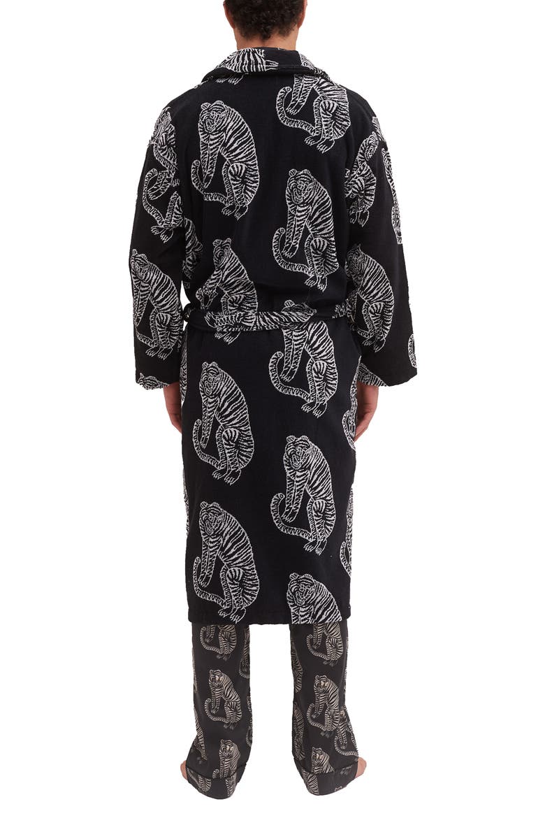 Print Cotton Terry Cloth Robe, Alternate, color, BLACK/ CREAM