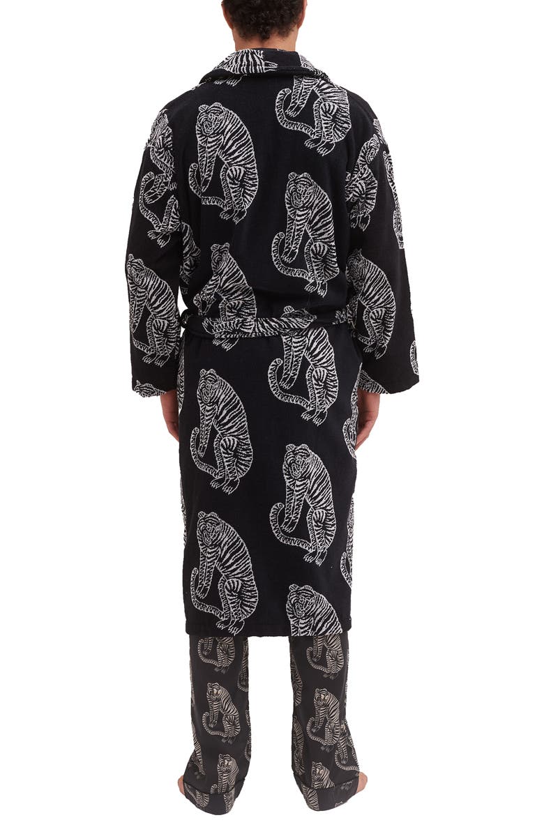 Desmond & Dempsey Print Cotton Terry Cloth Robe, Alternate, color, Black/ Cream