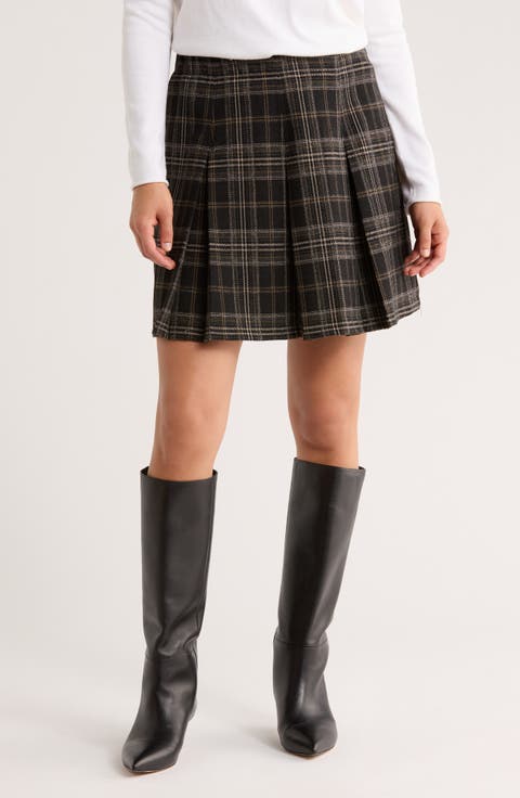 Plaid Pleated Knit Skirt