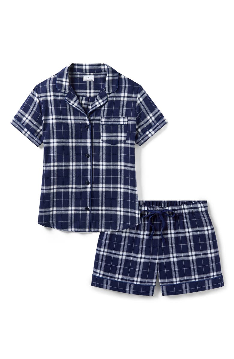 Petite Plume Tartan Cotton Short Pajamas, Alternate, color, Navy