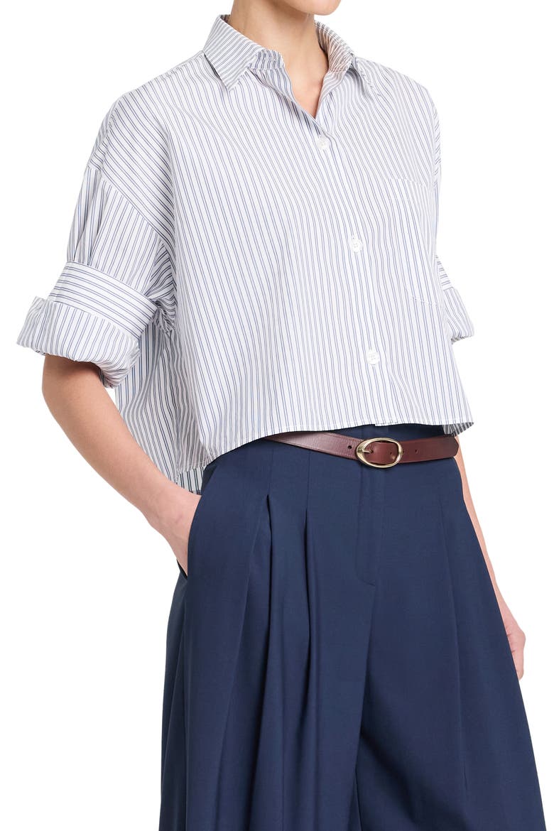 Next Ex Stripe Crop Shirt, Alternate, color, WHITE / BLUE