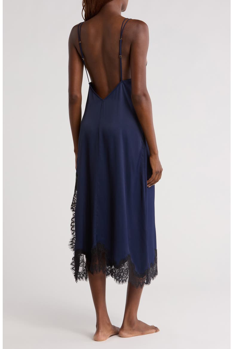 Midnight Lace Trim Satin Chemise, Alternate, color, NAVY PEACOAT