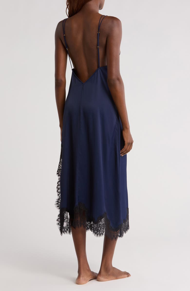 Nordstrom Midnight Lace Trim Satin Chemise, Alternate, color, Navy Peacoat