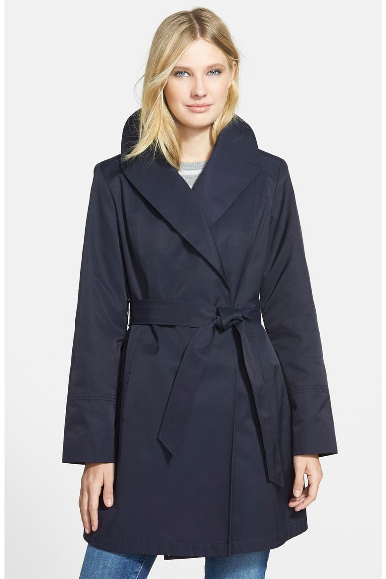 Belted Wrap Raincoat, Main, color, INK NAVY