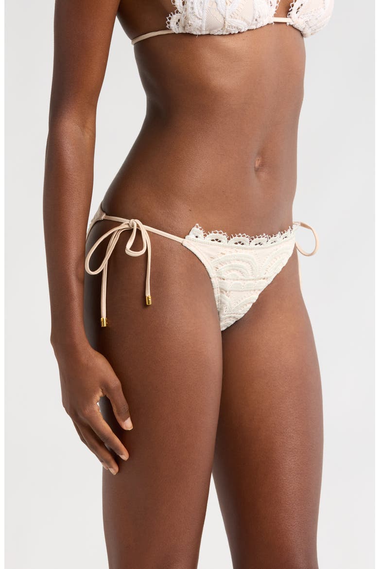 Lace Side Tie Bikini Bottoms, Alternate, color, VANILLA