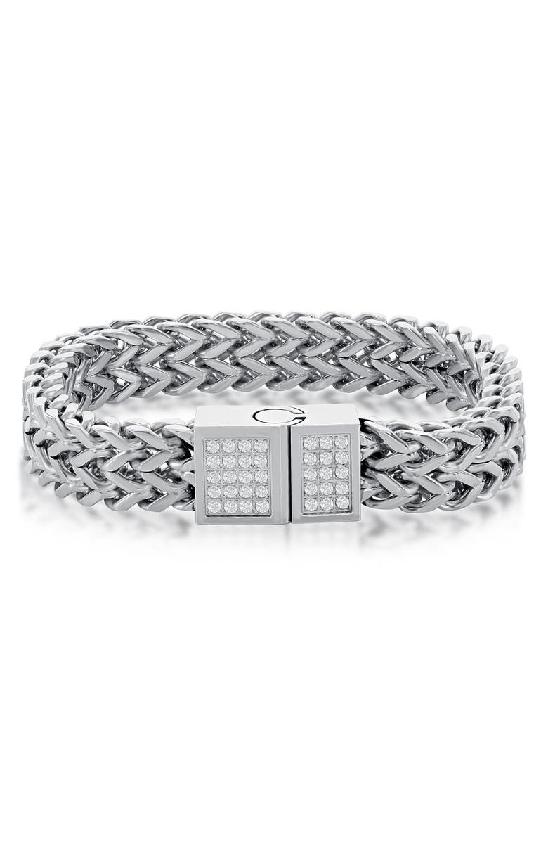 BLACKJACK Stainless Steel Cubic Zirconia ID Double Franco Bracelet, Main, color, 