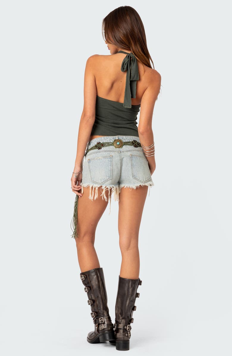 EDIKTED Frayed Cutoff Denim Shorts, Alternate, color, Blue-Washed